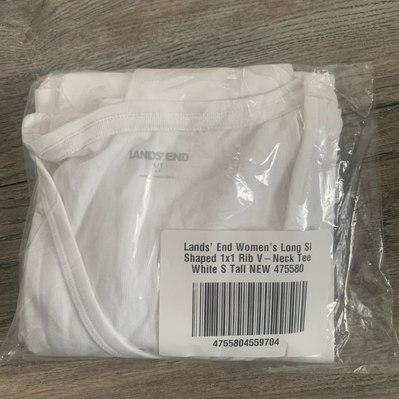 NWT LANDS' END WOMEN'S LONG SLEEVE SHAPED 1X1 RIB V-NECK TEE WHITE SMALL TALL - Picture 3 of 6